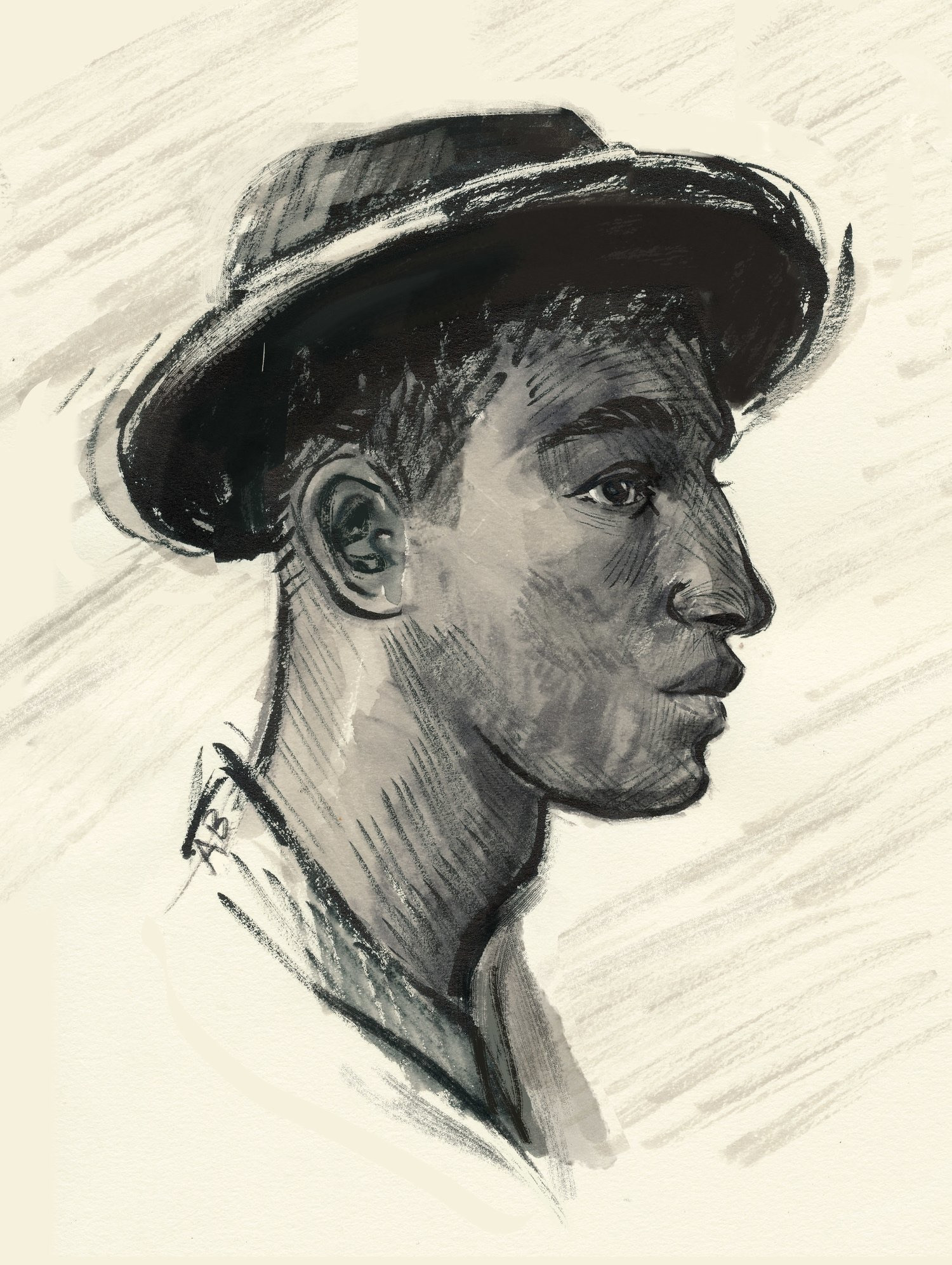 Portrait sketch of a man in a wide-brimmed hat