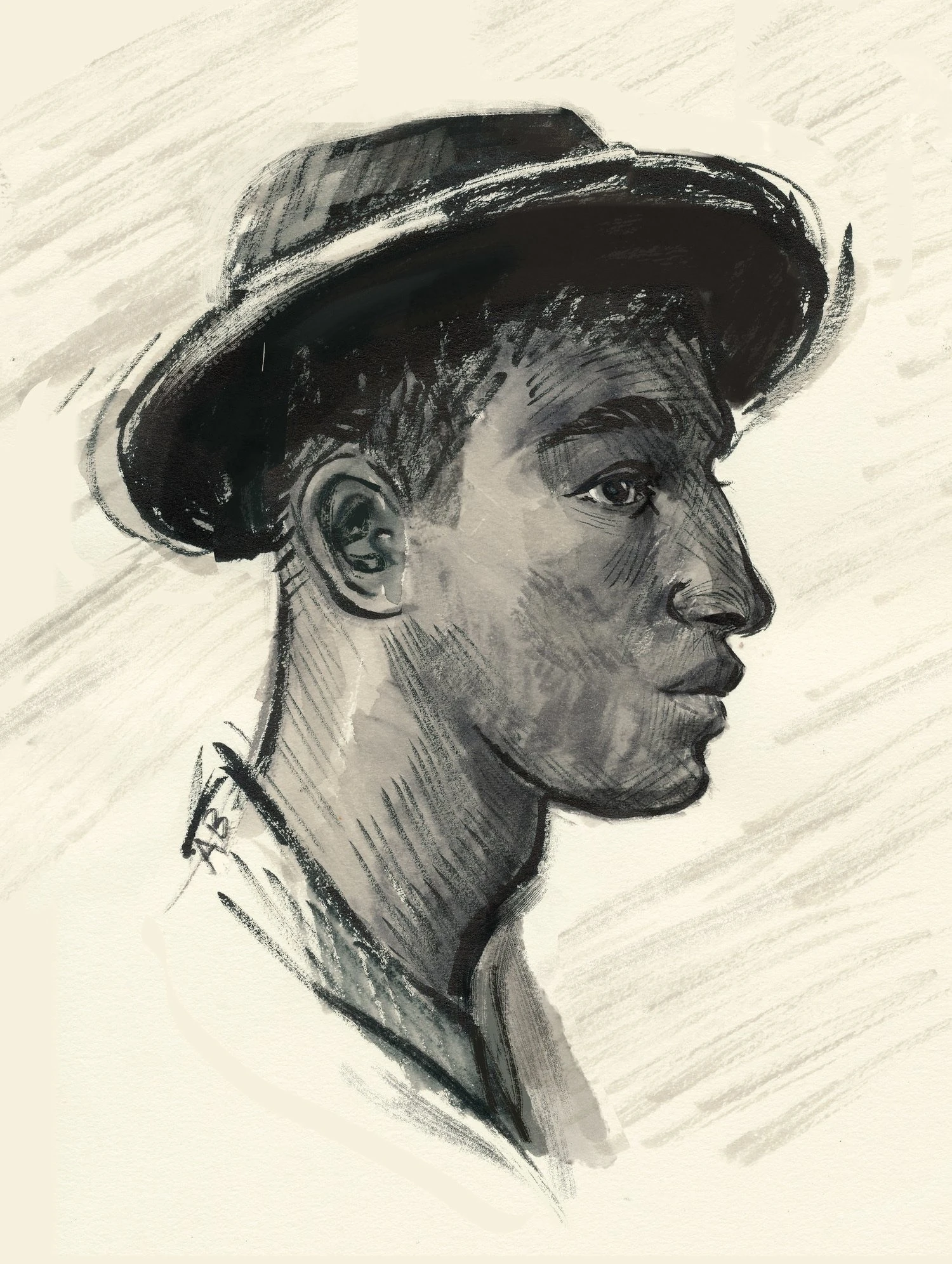 Portrait sketch of a man in a wide-brimmed hat