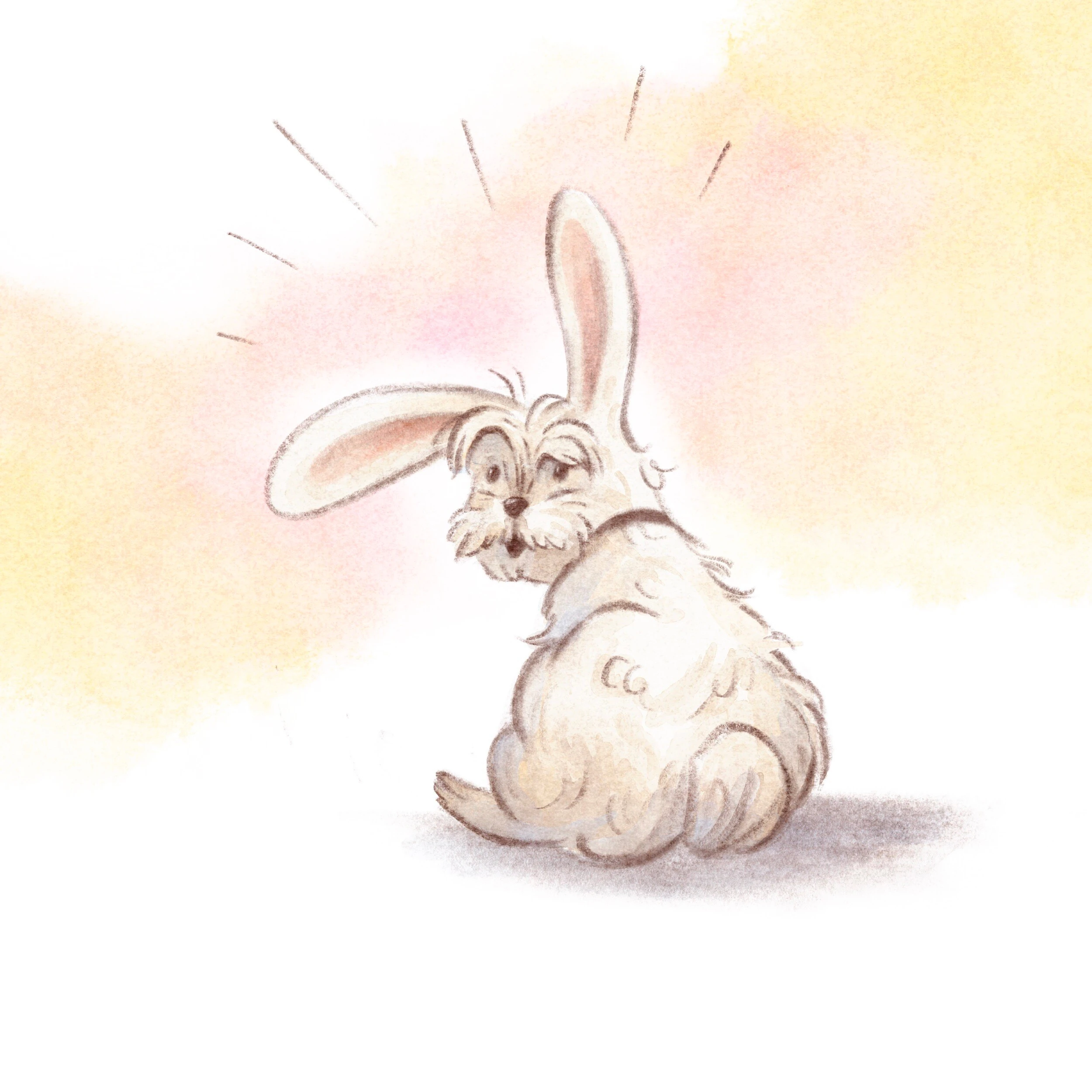 Dog with bunny ears sitting and looking back over its shoulder