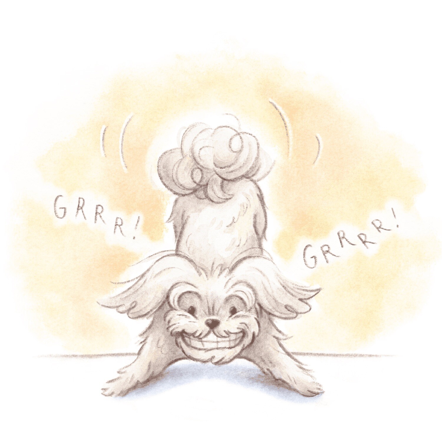 Dog doing a handstand upside down, growling GRRR