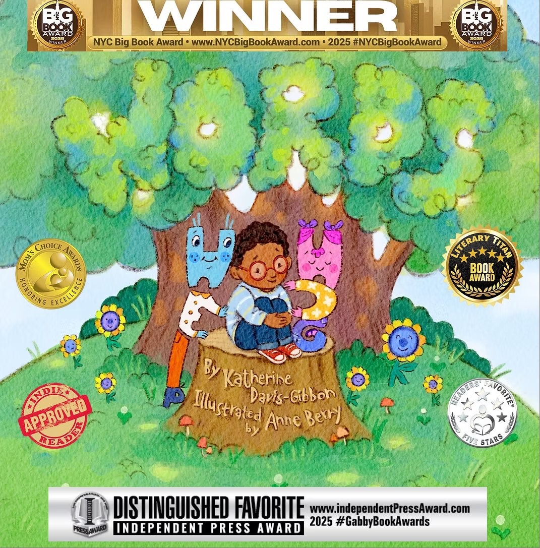 Words book cover with award seals — NYC Big Book Award Winner, Mom's Choice, Literary Titan, Indie Reader Approved, Readers' Favorite, and Independent Press Award Distinguished Favorite