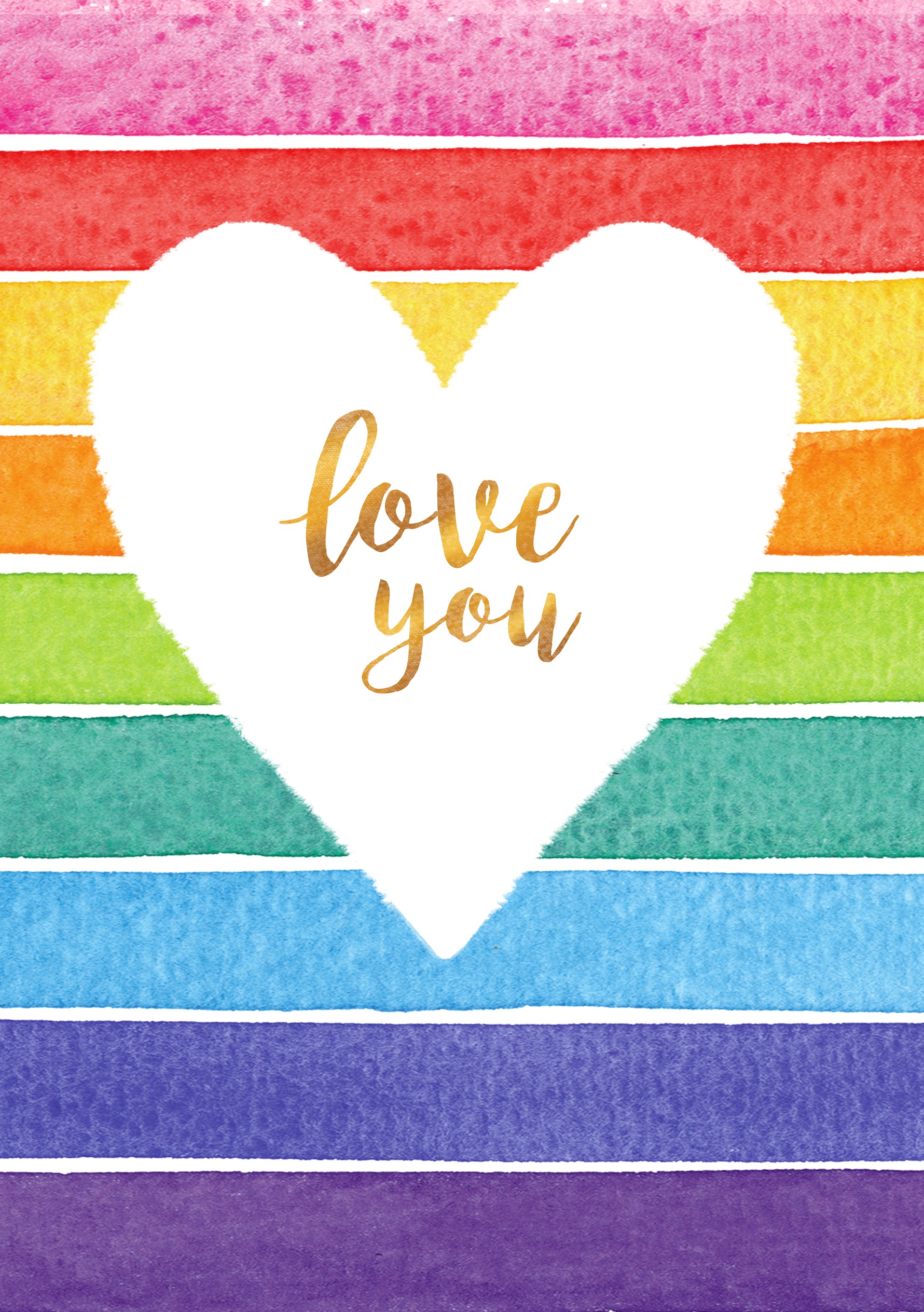Love You card with a rainbow stripe heart cutout