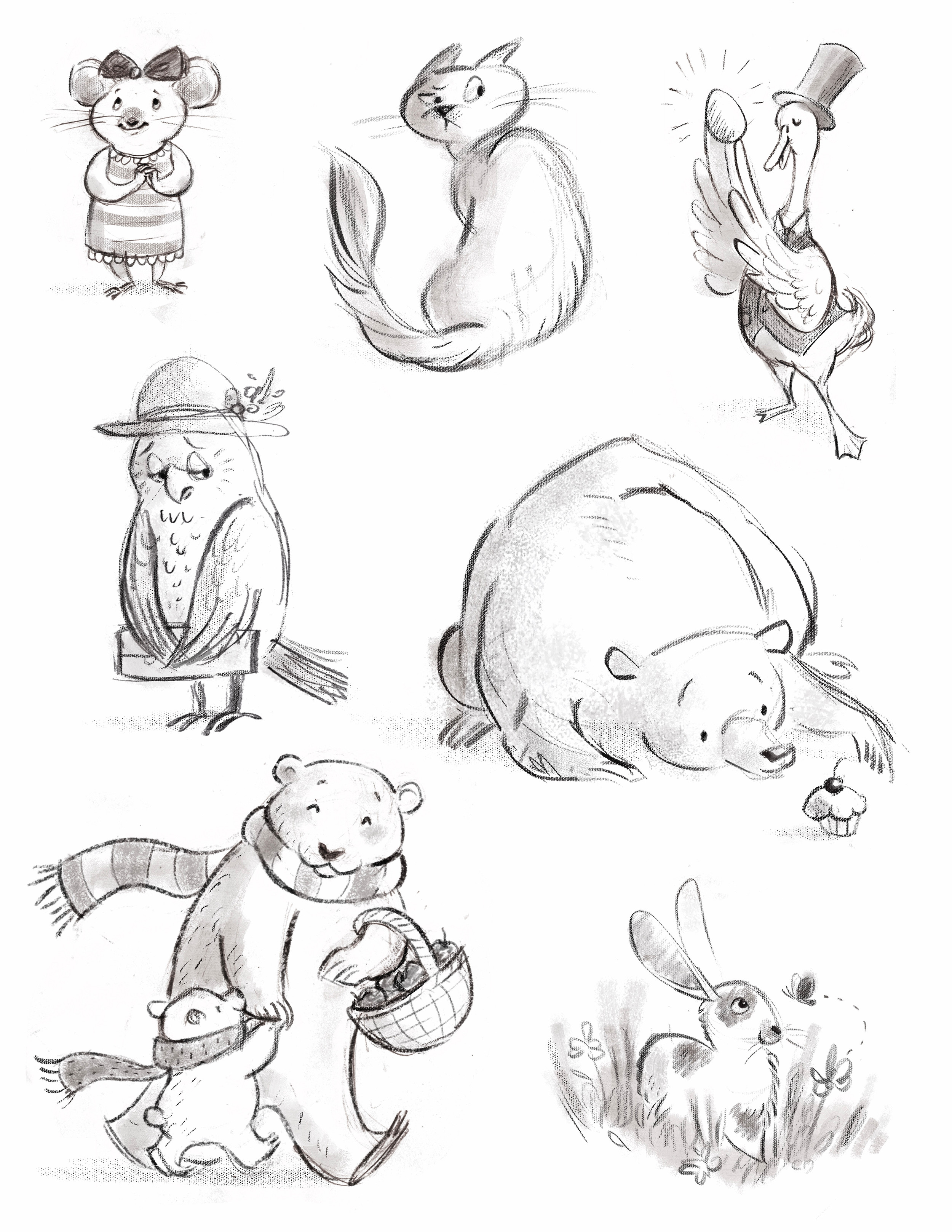 Black and white studies of cats and small animals