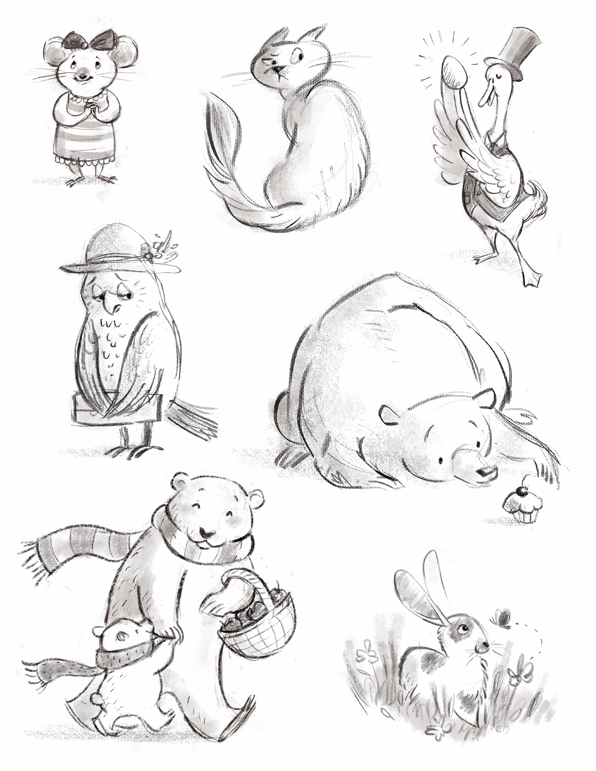 Black and white studies of cats and small animals