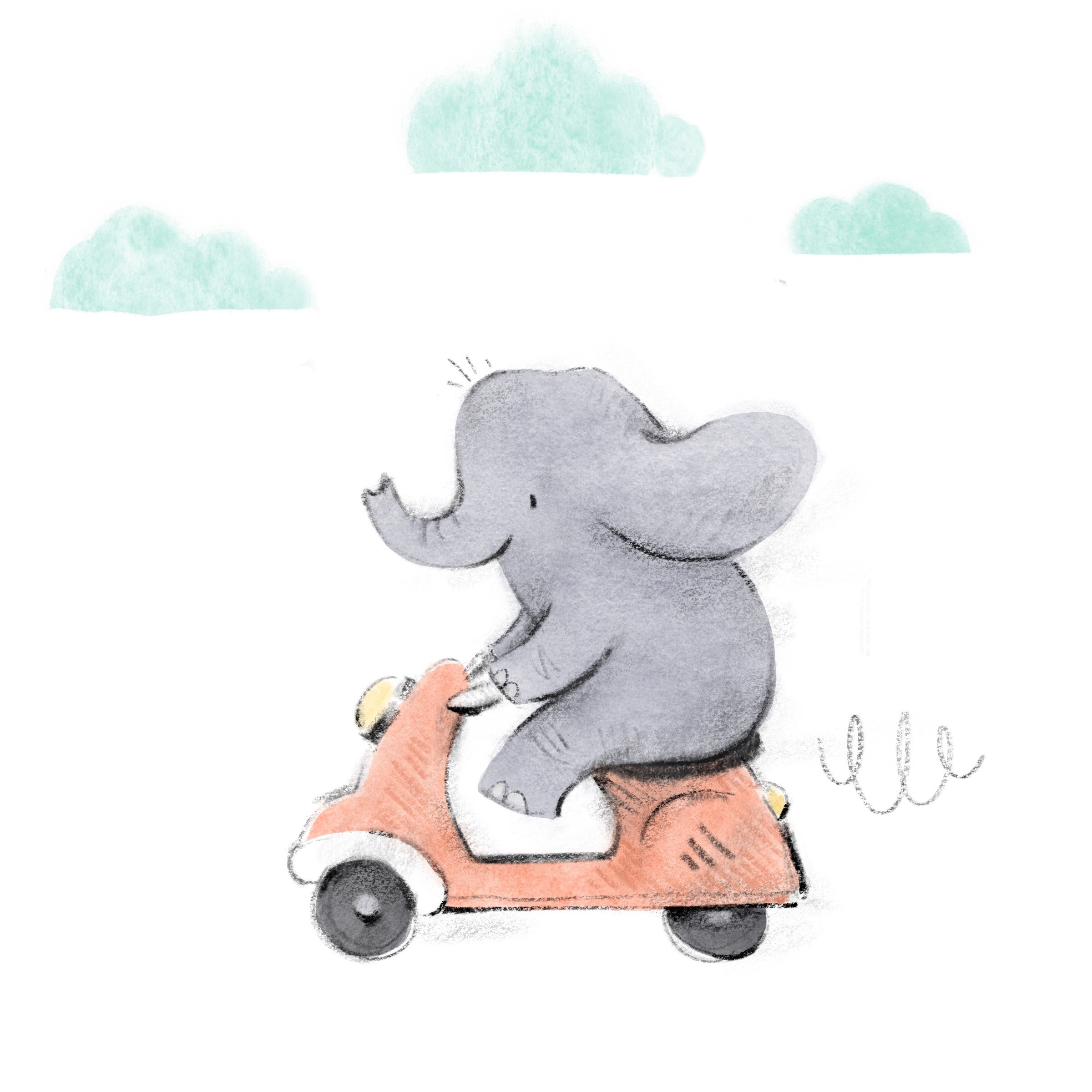 Elephant riding a pink scooter